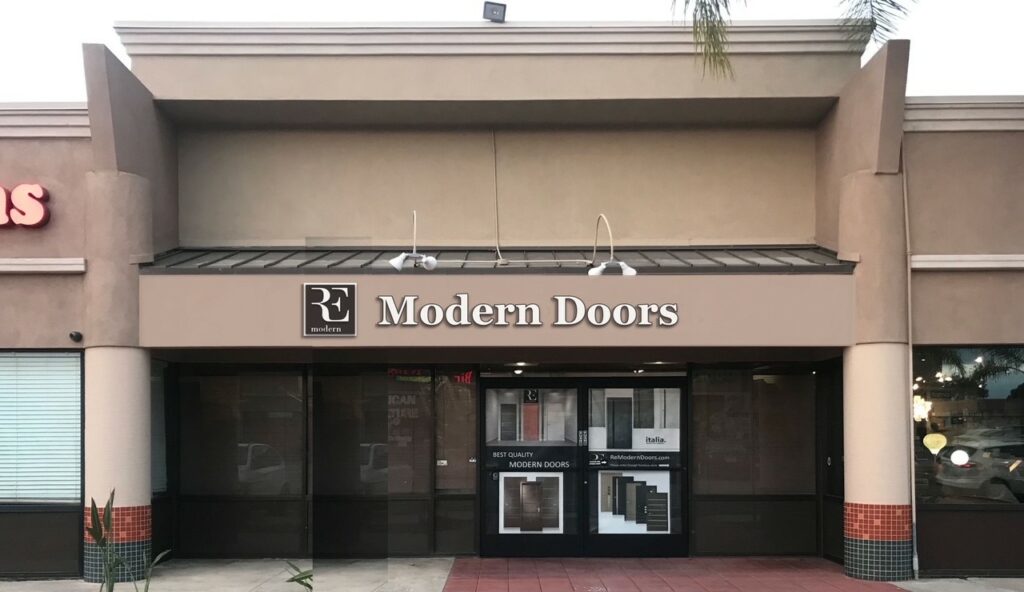 Modern Doors store front in modern furniture store in San Diego