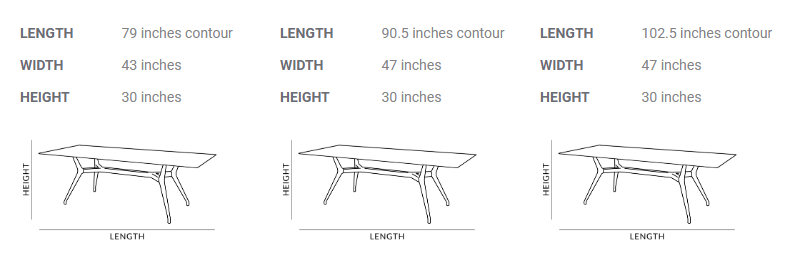 Fabio table by Colibri sizes